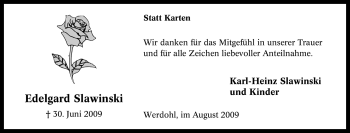 Traueranzeige von Edelgard Slawinski von Tageszeitung