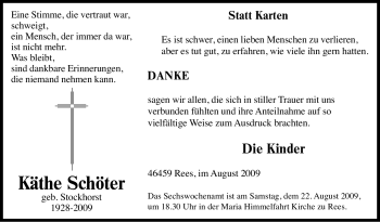 Traueranzeige von Käthe Schöter von Tageszeitung