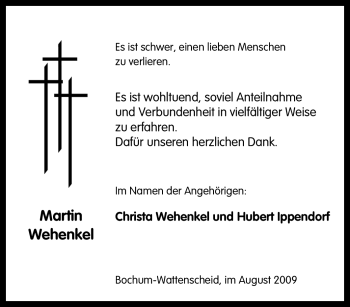 Traueranzeige von Martin Wehenkel von Tageszeitung