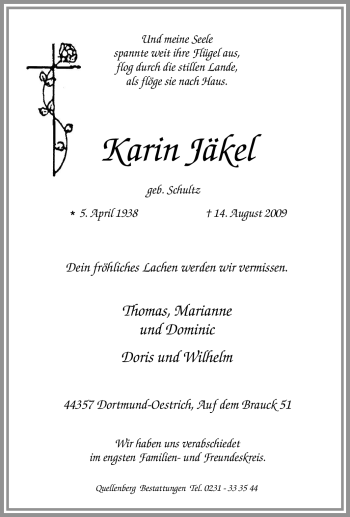 Traueranzeige von Karin Jäkel von Tageszeitung