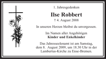 Traueranzeige von Ilse Robbert von Tageszeitung
