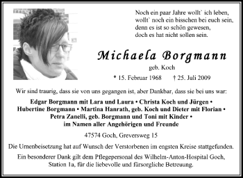 Traueranzeige von Michaela Borgmann von Tageszeitung