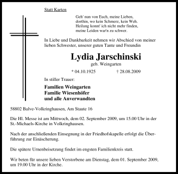 Traueranzeige von Lydia Jarschinski von Tageszeitung