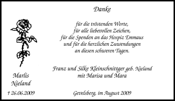 Traueranzeige von Marlis Nieland von Tageszeitung