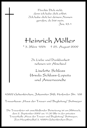 Traueranzeige von Heinrich Möller von Tageszeitung