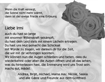 Traueranzeige von Irmi Unbekannt von Tageszeitung