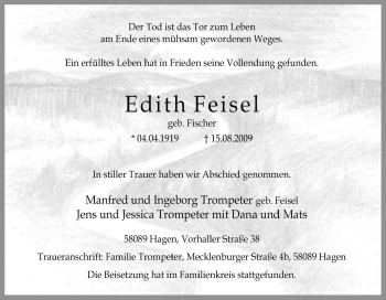 Traueranzeige von Edith Feisel von Tageszeitung