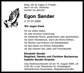 Traueranzeige von Egon Sander von Tageszeitung