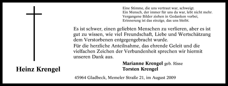  Traueranzeige für Heinz Unbekannt vom 01.08.2009 aus Tageszeitung