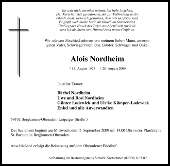 Traueranzeige von Alois Nordheim von Tageszeitung