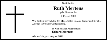 Traueranzeige von Ruth Mertens von Tageszeitung