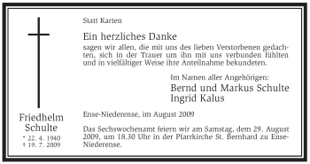 Traueranzeige von Friedhelm Schulte von Tageszeitung