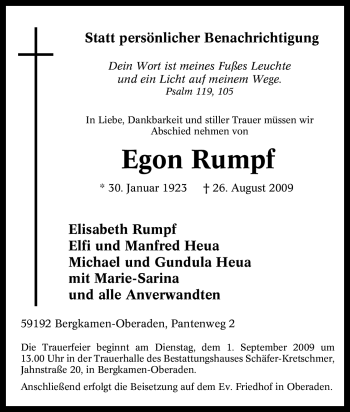 Traueranzeige von Egon Rumpf von Tageszeitung