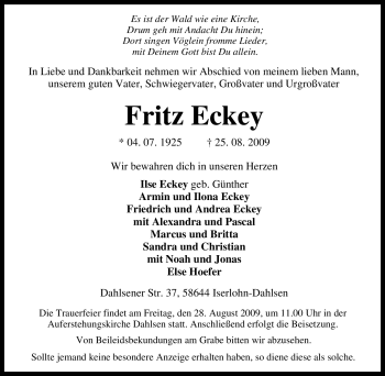 Traueranzeige von Fritz Eckey von Tageszeitung