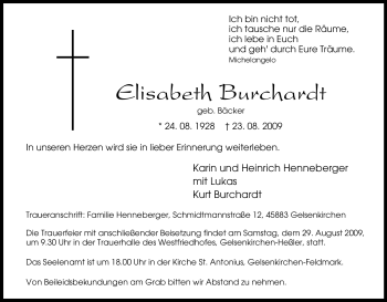 Traueranzeige von Elisabeth Burchardt von Tageszeitung