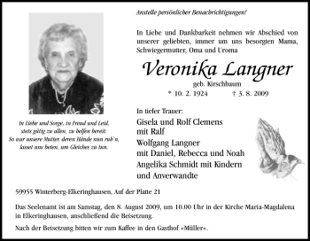 Traueranzeige von Veronika Langner von Tageszeitung