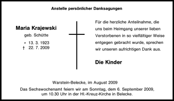 Traueranzeige von Maria Krajewski von Tageszeitung