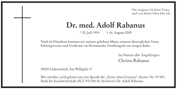 Traueranzeige von Adolf Rabanus von Tageszeitung