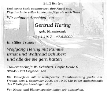Traueranzeige von Gertrud Hering von Tageszeitung