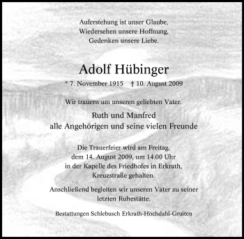 Traueranzeige von Adolf Hübinger von Tageszeitung