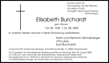 Traueranzeige von Elisabeth Burchardt von Tageszeitung