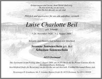 Traueranzeige von Luise Charlotte Beil von Tageszeitung