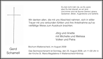 Traueranzeige von Gerd Schamell von Tageszeitung