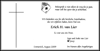 Traueranzeige von Erich H. van Lier von Tageszeitung