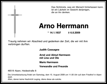 Traueranzeige von Arno Herrmann von Tageszeitung