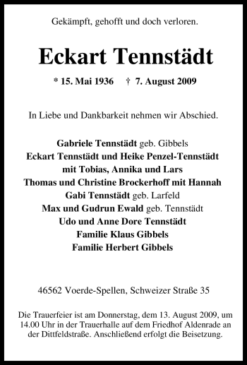 Traueranzeige von Eckart Tennstädt von Tageszeitung