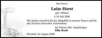 Traueranzeige von Luise Horst von Tageszeitung