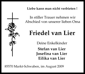 Traueranzeige von Friedel van Lier von Tageszeitung