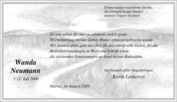 Traueranzeige von Wanda Neumann von Tageszeitung