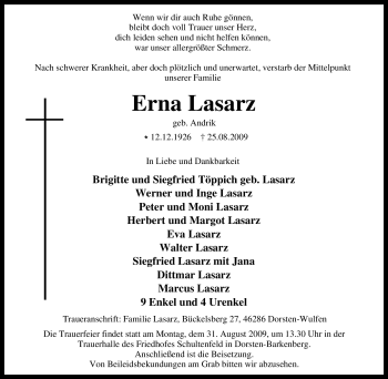 Traueranzeige von Erna Lasarz von Tageszeitung