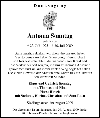 Traueranzeige von Antonia Sonntag von Tageszeitung