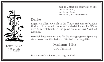 Traueranzeige von Erich Bilke von Tageszeitung