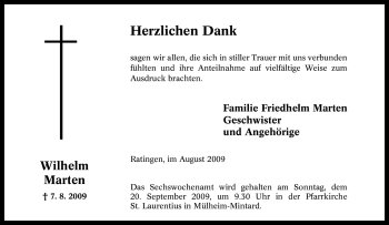 Traueranzeige von Wilhelm Marten von Tageszeitung