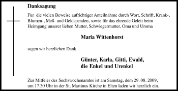 Traueranzeige von Maria Wittenhorst von Tageszeitung