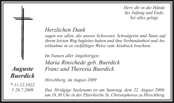 Traueranzeige von Auguste Buerdick von Tageszeitung