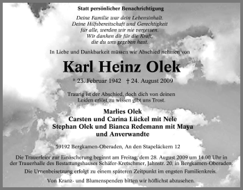Traueranzeige von Karl Heinz Olek von Tageszeitung