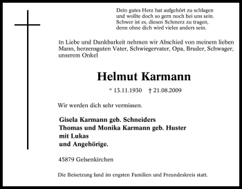 Traueranzeige von Helmut Karmann von Tageszeitung