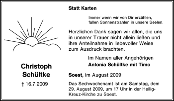 Traueranzeige von Christoph Schültke von Tageszeitung