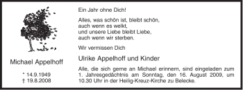 Traueranzeige von Michael Appelhoff von Tageszeitung