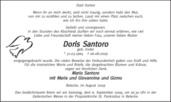 Traueranzeige von Doris Santoro von Tageszeitung