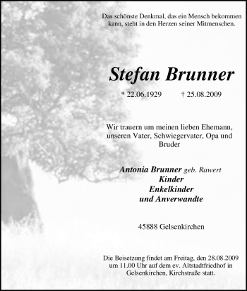 Traueranzeige von Stefan Brunner von Tageszeitung