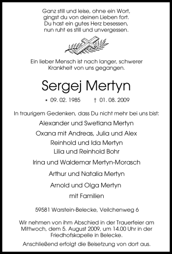 Traueranzeige von Sergej Mertyn von Tageszeitung