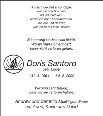 Traueranzeige von Doris Santoro von Tageszeitung