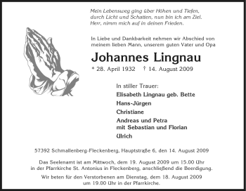 Traueranzeige von Johannes Lingnau von Tageszeitung
