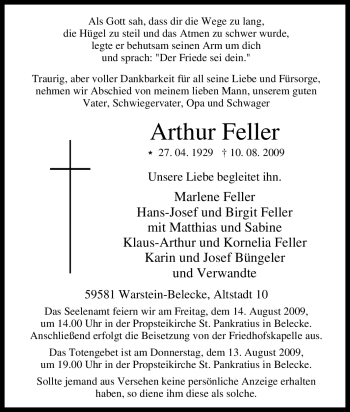 Traueranzeige von Arthur Feller von Tageszeitung
