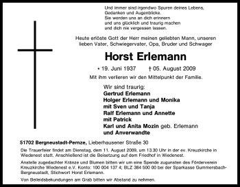 Traueranzeige von Horst Erlemann von Tageszeitung